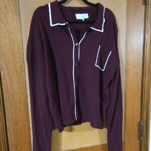 Burgundy Preppy Cardigan with Cream Trim